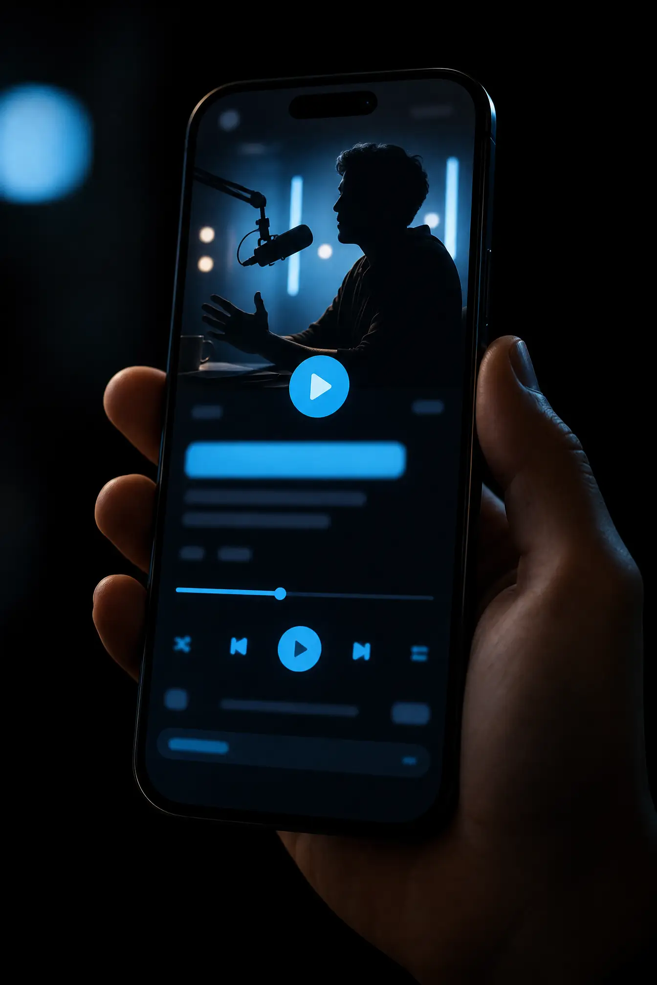 Podcast clip playing on a phone